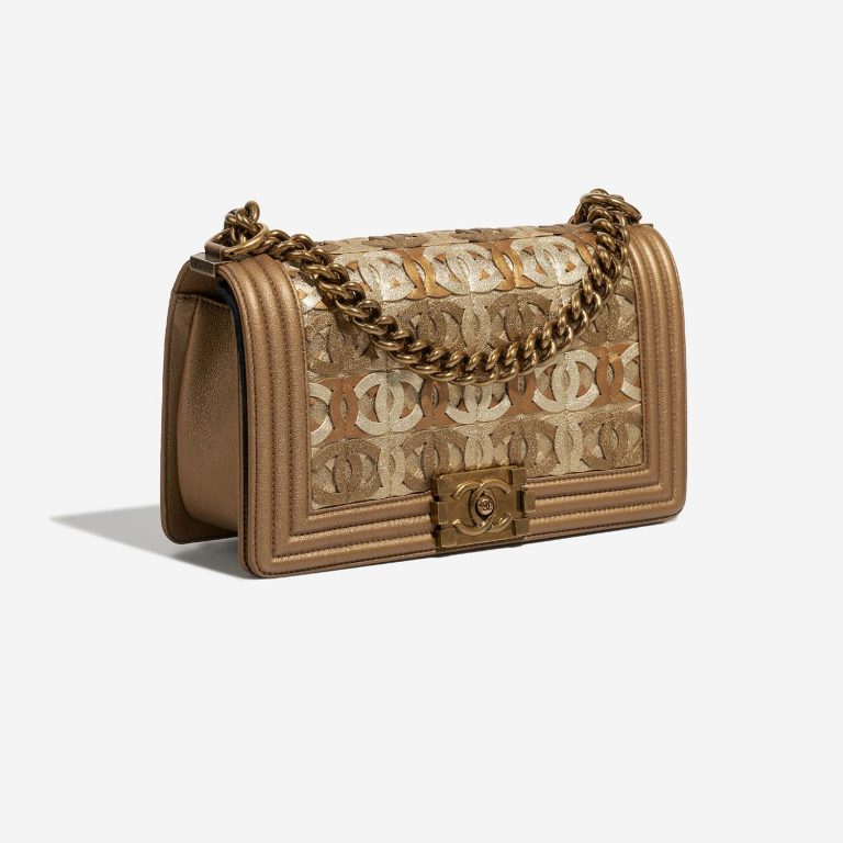 Chanel Boy OldMedium Gold-Bronze-Champagne Side Front  | Sell your designer bag on Saclab.com
