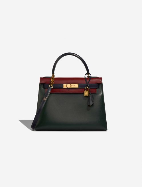 Hermès Kelly 28 VertFonce-RougeH-Indigo Front  | Sell your designer bag on Saclab.com