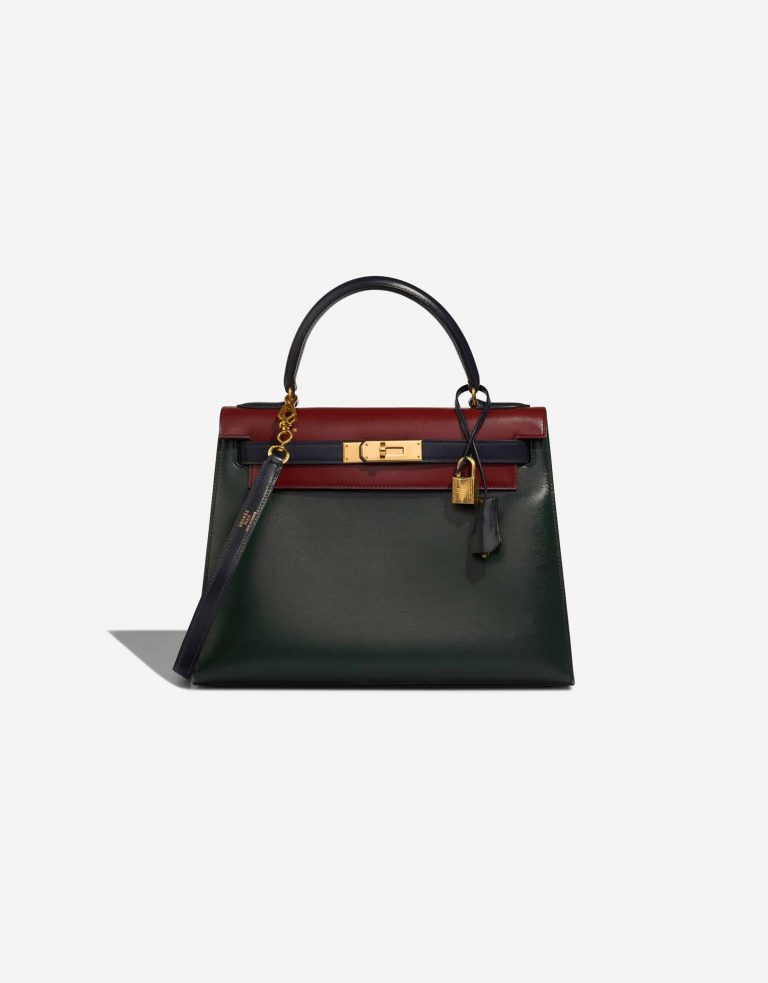 Hermès Kelly 28 VertFonce-RougeH-Indigo Front  | Sell your designer bag on Saclab.com