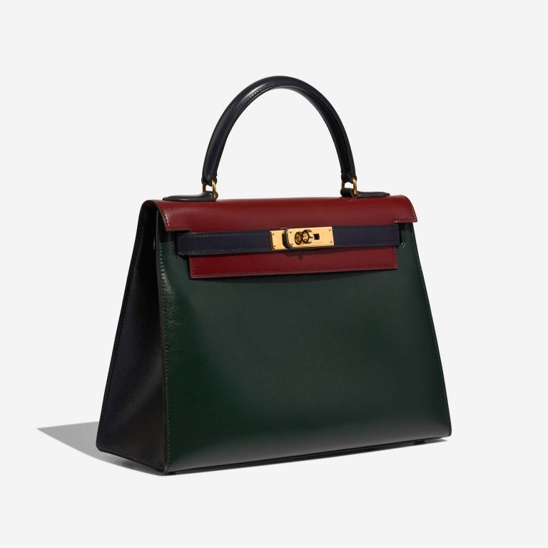 Hermès Kelly 28 VertFonce-RougeH-Indigo Side Front  | Sell your designer bag on Saclab.com