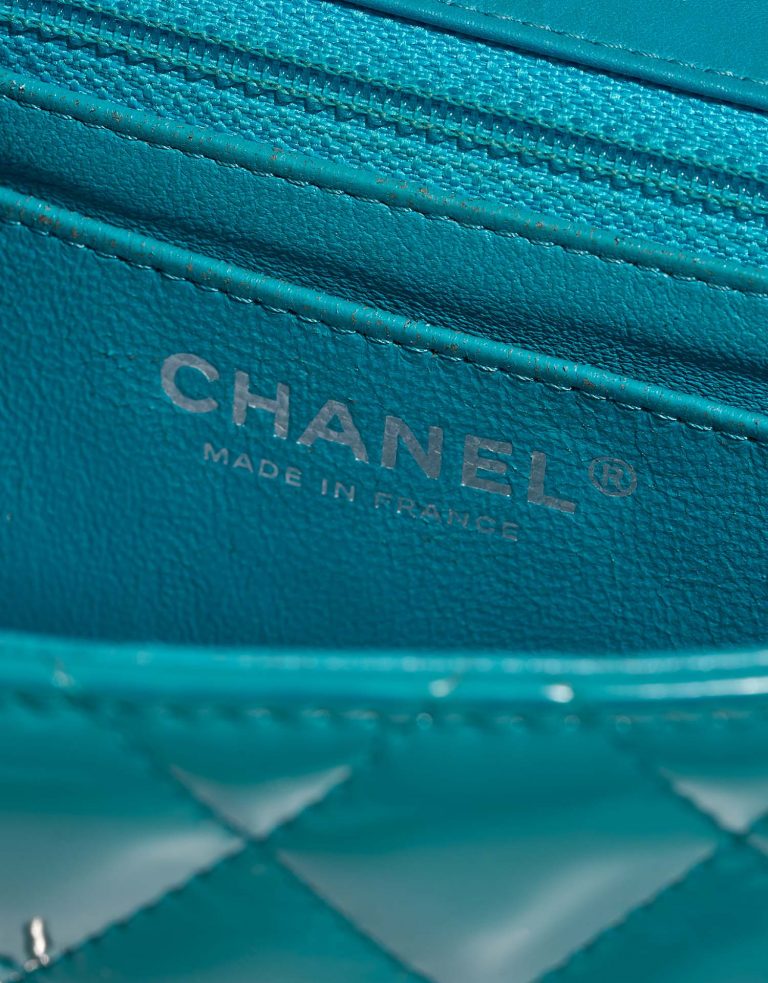 Chanel Timeless MiniSquare Turquoise Logo  | Sell your designer bag on Saclab.com