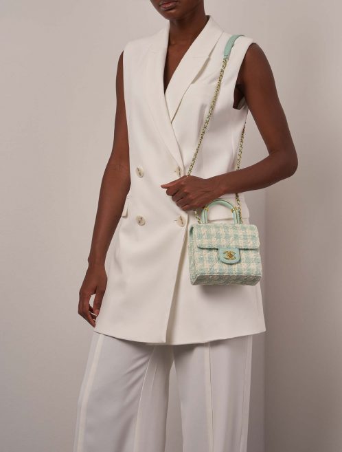Chanel Timeless MiniSquare TiffanyBlue on Model | Sell your designer bag on Saclab.com