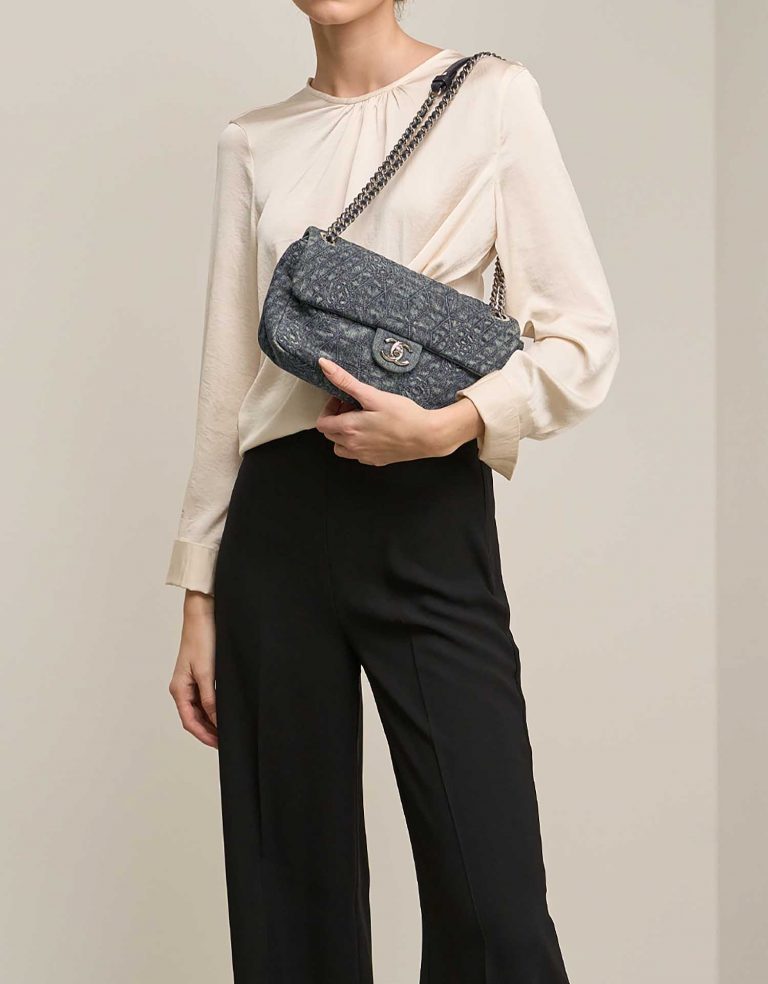 Chanel Timeless Medium Blue on Model | Sell your designer bag on Saclab.com