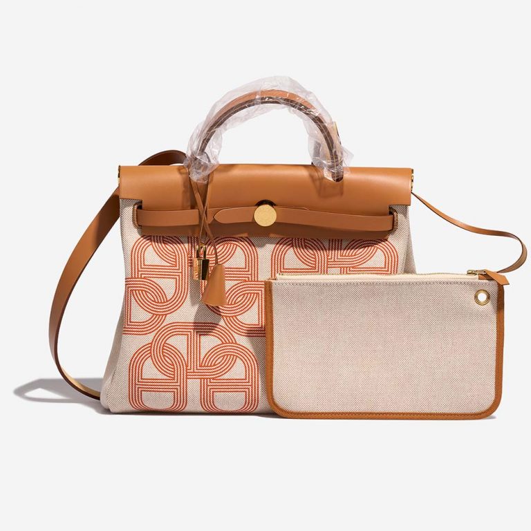 Hermès Herbag 31 OrangeMecano-EcruBeige-Naturel Front  S | Sell your designer bag on Saclab.com