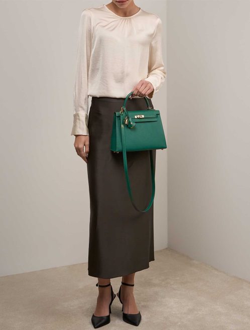 Hermès Kelly HSS 25 Epsom Vert Jade / Jaune Citron on Model | Sell your designer bag