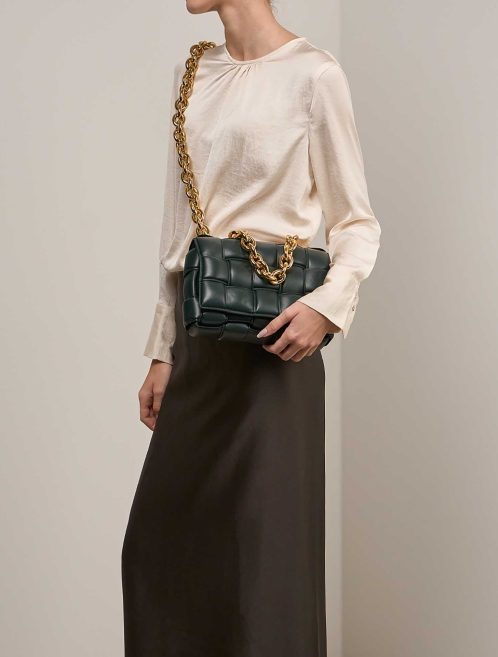 Bottega Veneta Cassette Lamb Dark Green on Model | Sell your designer bag