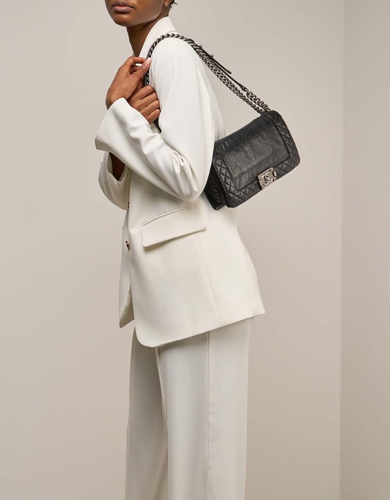 Chanel Boy Old Medium Calf Black on Model | Sell your designer bag
