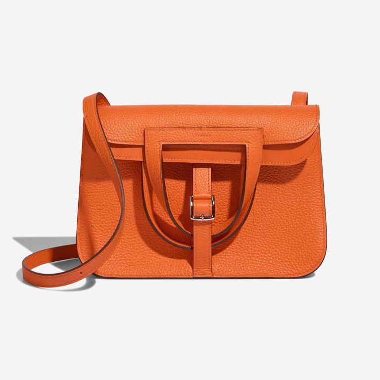 Hermès Halzan 25 Taurillon Clémence Orange Minium Front | Sell your designer bag