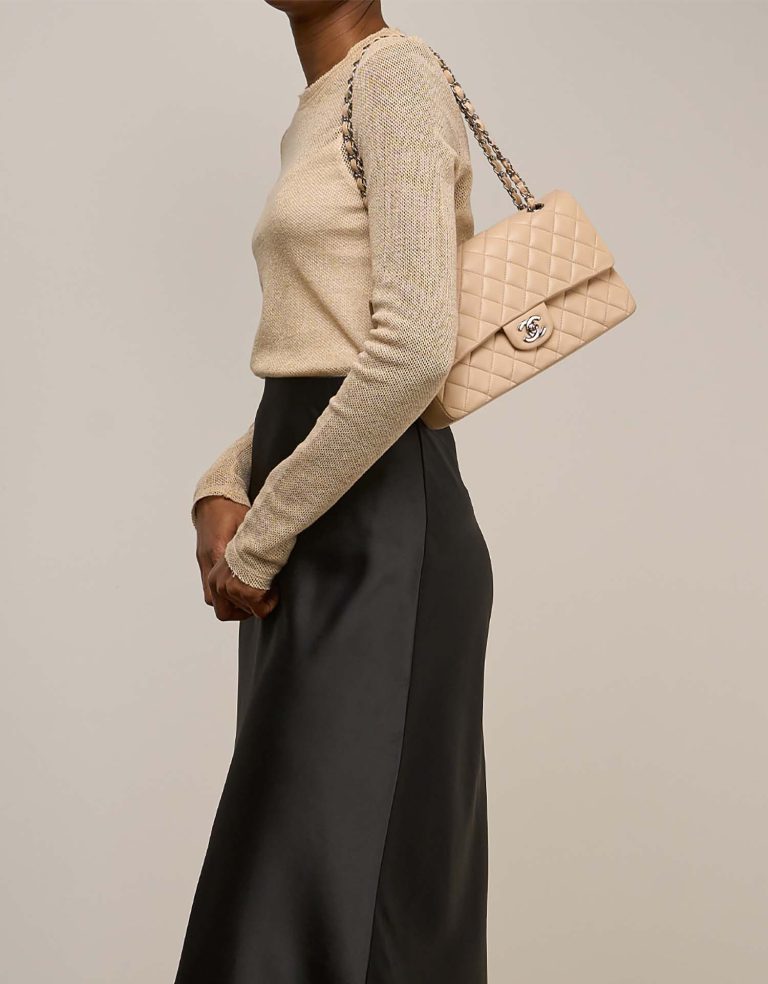 Chanel Timeless Medium Lamb Beige on Model | Sell your designer bag