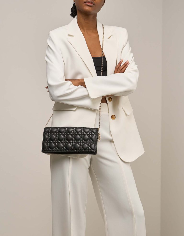 Dior Lady Clutch Lamb Black on Model | Sell your designer bag