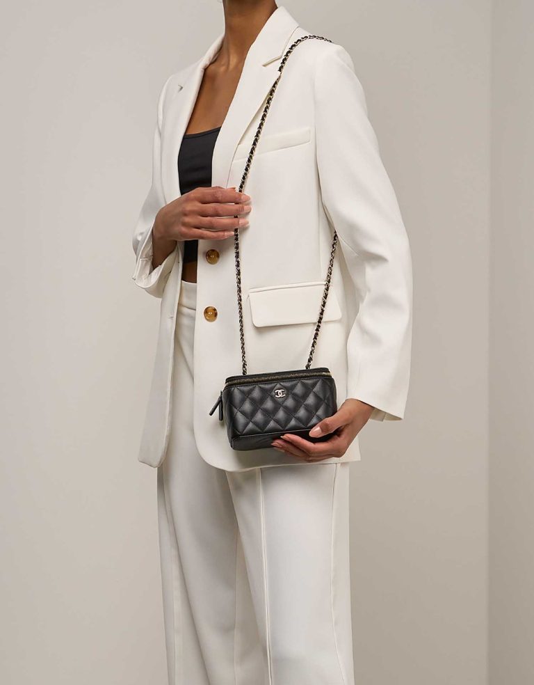Chanel Vanity Small Lamb Black on Model | Sell your designer bag