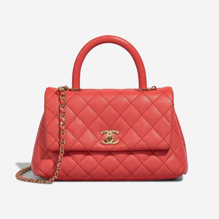 Chanel Timeless Handle Small Caviar Coral Front | Sell your designer bag