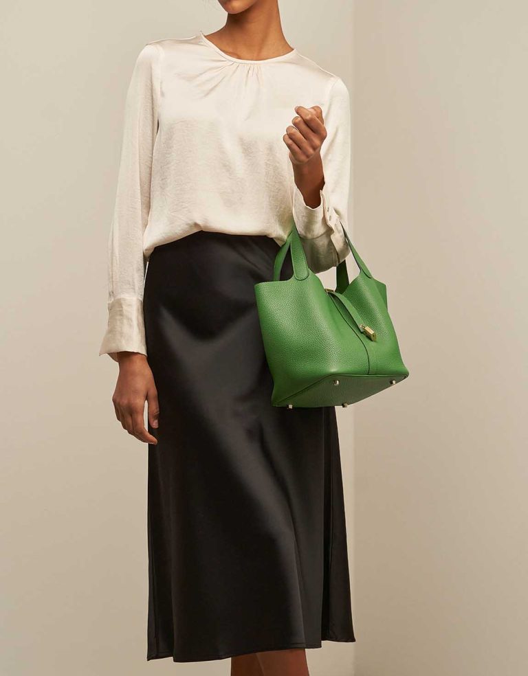 Hermès Picotin 22 Taurillon Clémence Vert Yucca on Model | Sell your designer bag