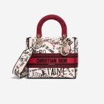 Dior Lady D-Lite Dioramour Graffiti Medium Canvas White / Red / Black Front | Sell your designer bag