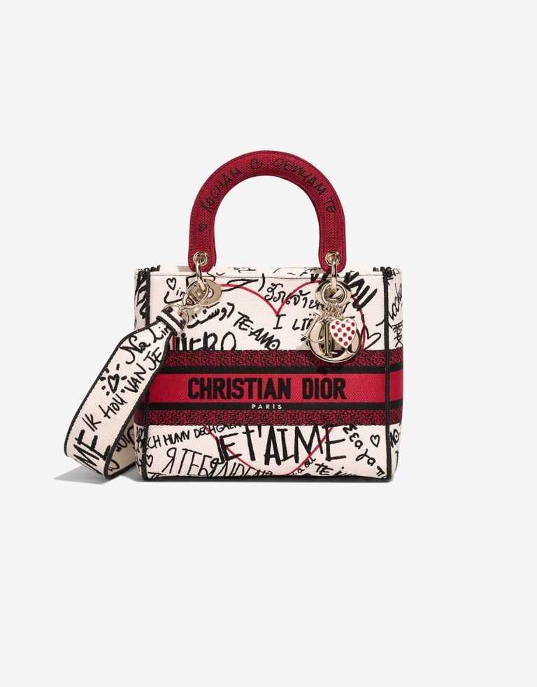 Dior Lady D-Lite Dioramour Graffiti Medium Canvas White / Red / Black Front | Sell your designer bag