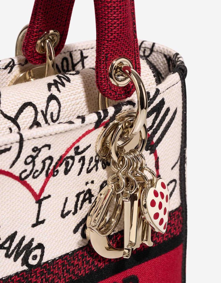 Dior Lady D-Lite Dioramour Graffiti Medium Canvas White / Red / Black Closing System | Sell your designer bag