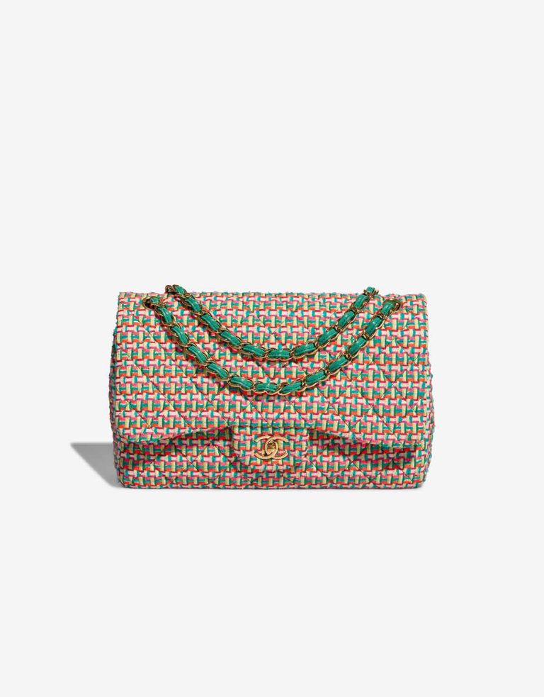 Chanel Timeless Jumbo Tweed Multicolour / Beige / Turquoise / Orange / Neon Pink Front | Sell your designer bag