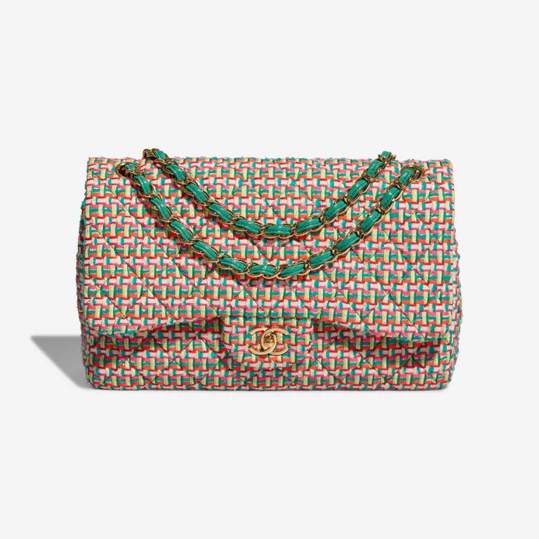 Chanel Timeless Jumbo Tweed Multicolour / Beige / Turquoise / Orange / Neon Pink Front | Sell your designer bag