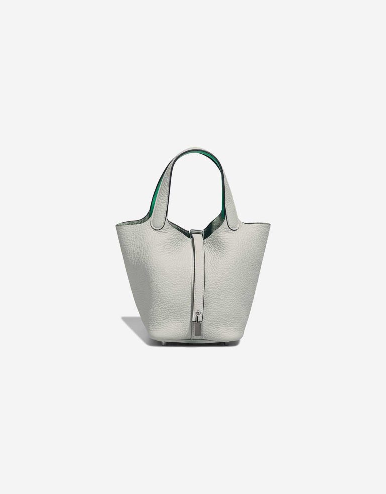 Hermès Picotin 18 Taurillon Clémence / Swift Gris Neve / Vert Comics Front | Sell your designer bag
