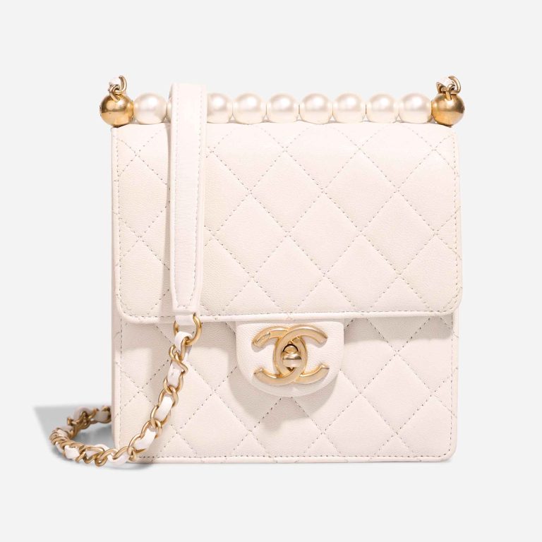 Chanel Timeless Mini Square Lamb Pearl White Front | Sell your designer bag