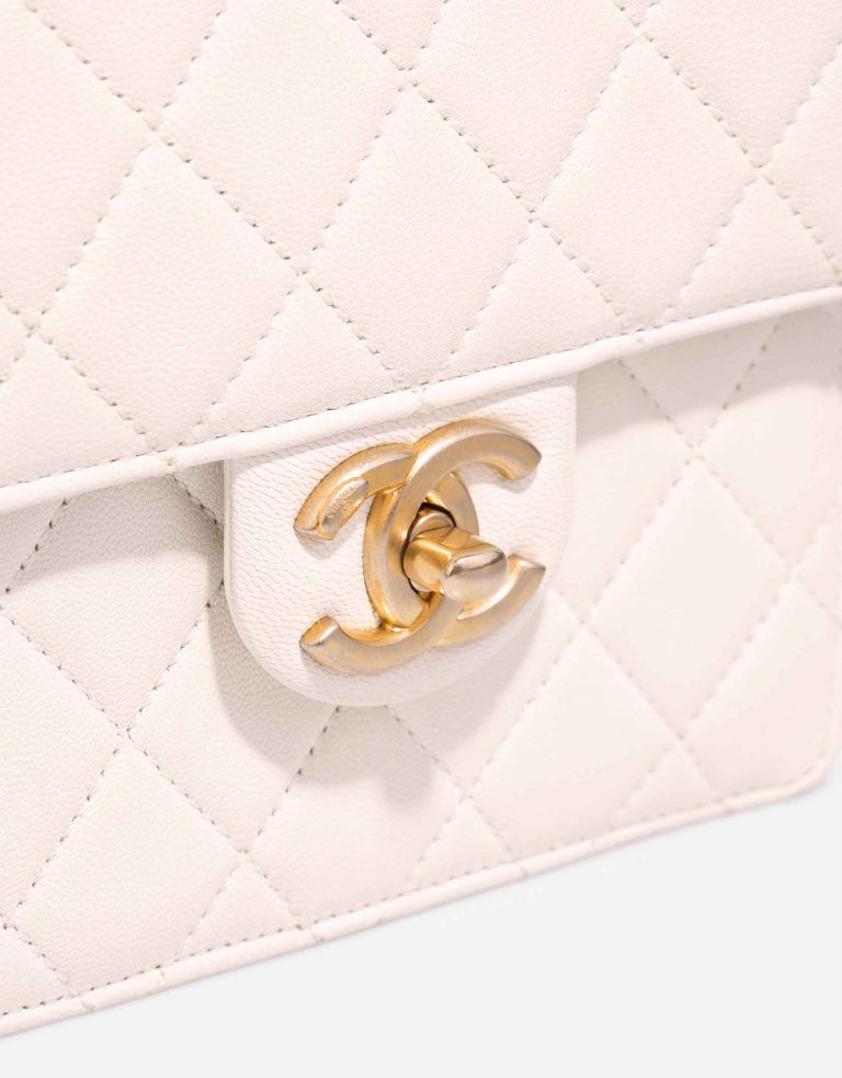 Chanel Timeless Mini Square Lamb Pearl White Closing System | Sell your designer bag