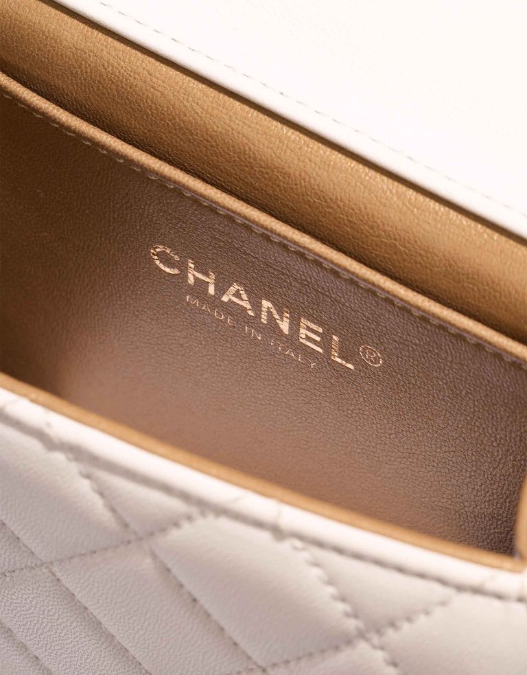 Chanel Timeless Mini Square Lamb Pearl White Logo | Sell your designer bag