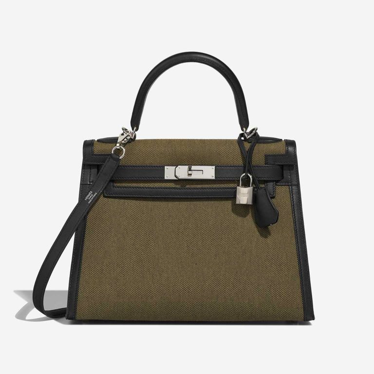 Hermes Kelly 28 Swift / Toile H Black / Vert Militaire  Front | Sell your designer bag