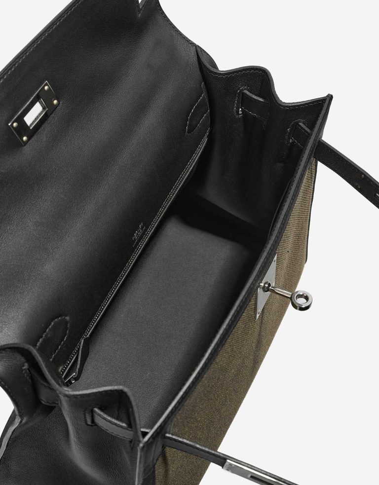 Hermes Kelly 28 Swift / Toile H Black / Vert Militaire  Inside | Sell your designer bag