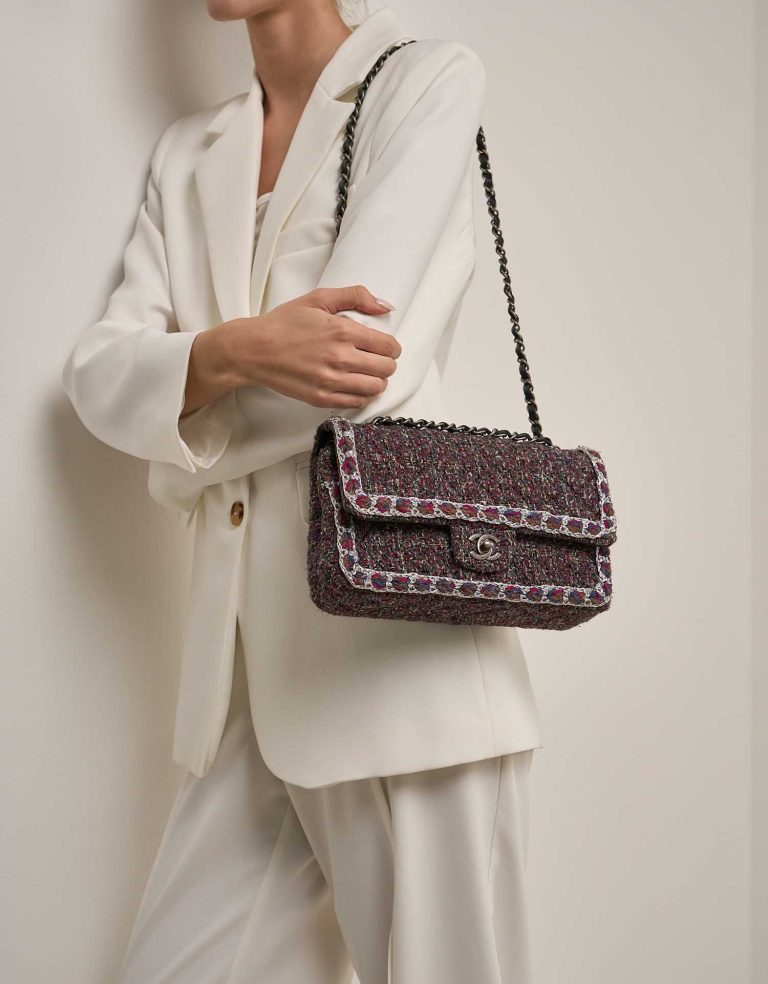 Chanel Timeless Medium Tweed Grey on Model | Sell your designer bag