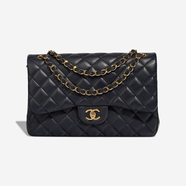 Chanel Timeless Jumbo Lamb Dark Blue Front | Sell your designer bag