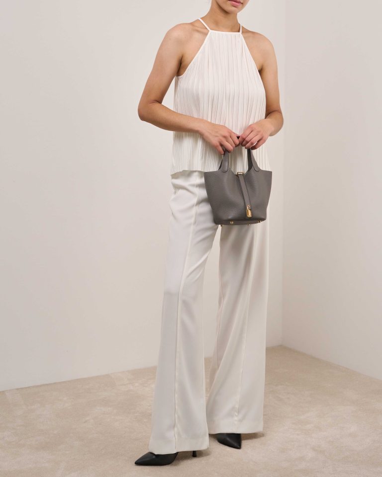 Hermès Picotin 18 Taurillon Clémence Gris Meyer on Model | Sell your designer bag