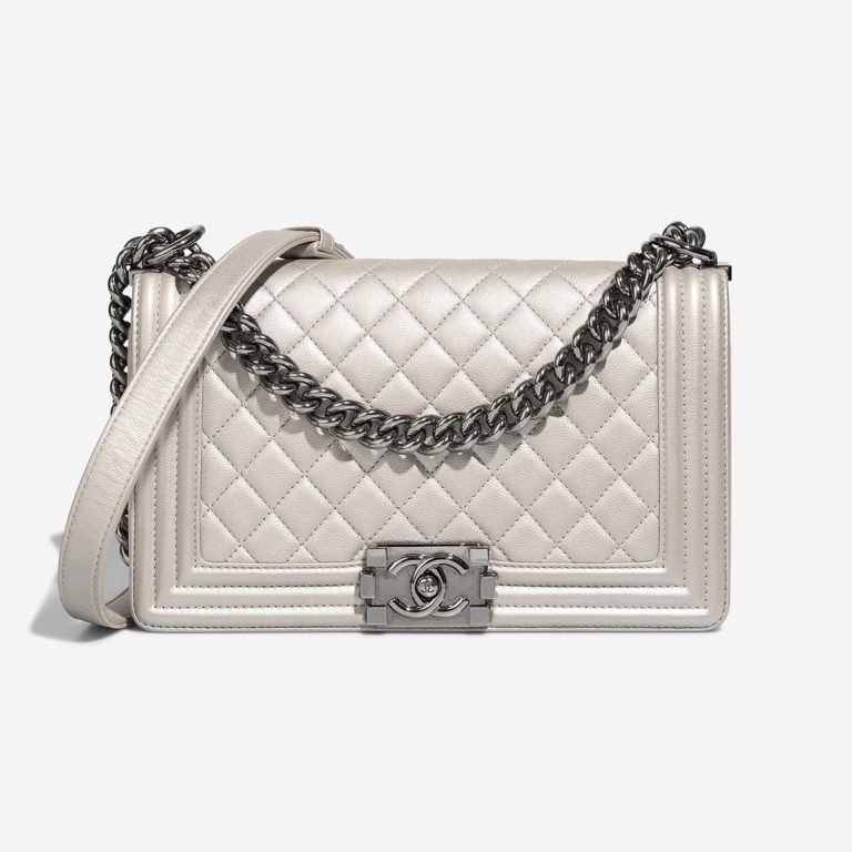 Chanel Boy Old Medium Caviar Silver Front | Sell your designer bag