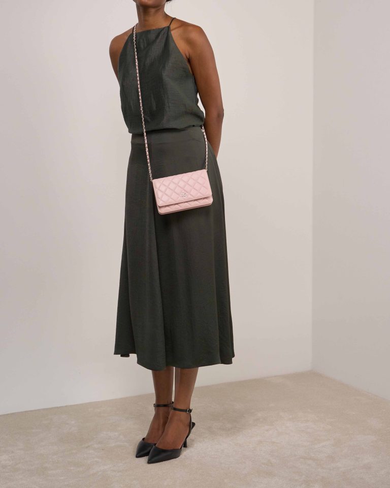 Chanel Wallet on Chain Timeless Lamb Pink on Model | Sell your designer bag