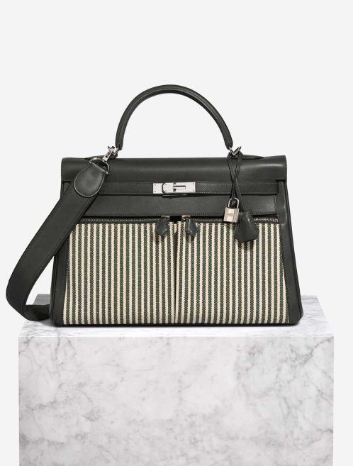 Hermès Kelly Lakis 35 Swift / Canvas Grey Blue Front | Sell your designer bag