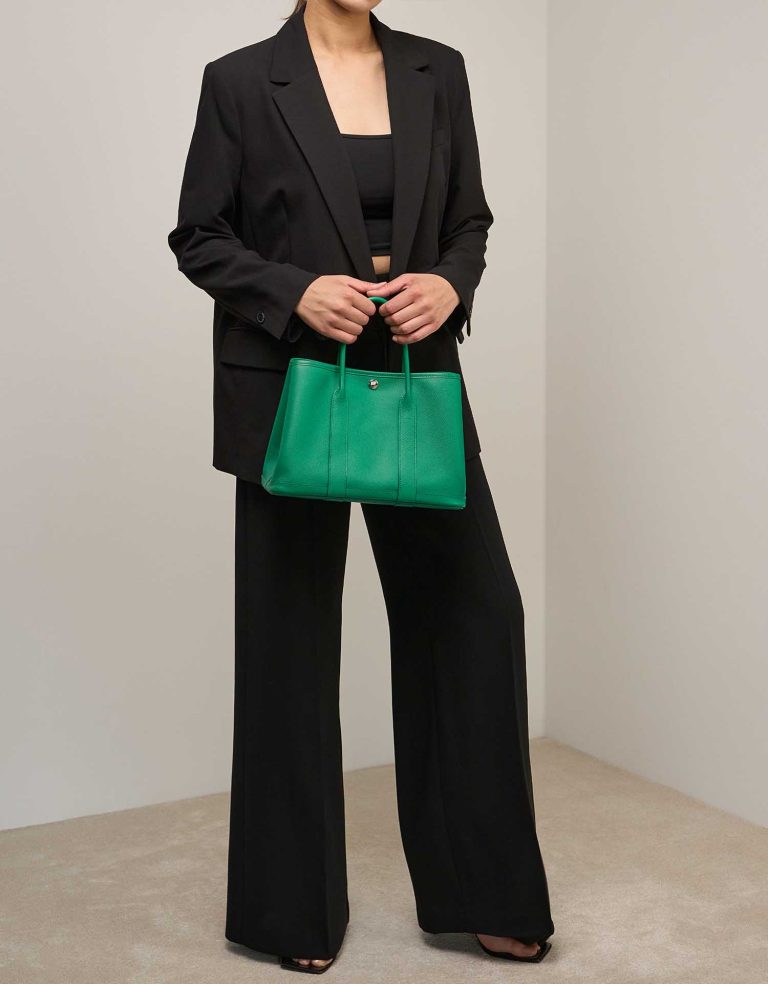 Hermès Garden Party 30 Epsom Vert Jade on Model | Sell your designer bag