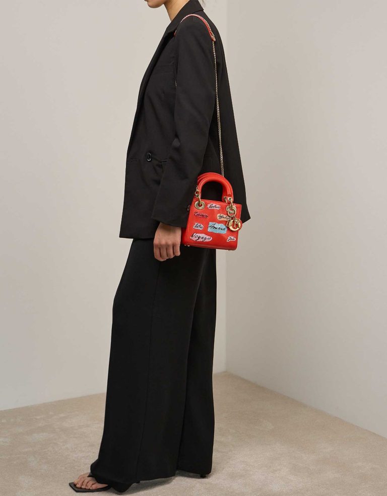 Dior Lady Mini Calf Red on Model | Sell your designer bag