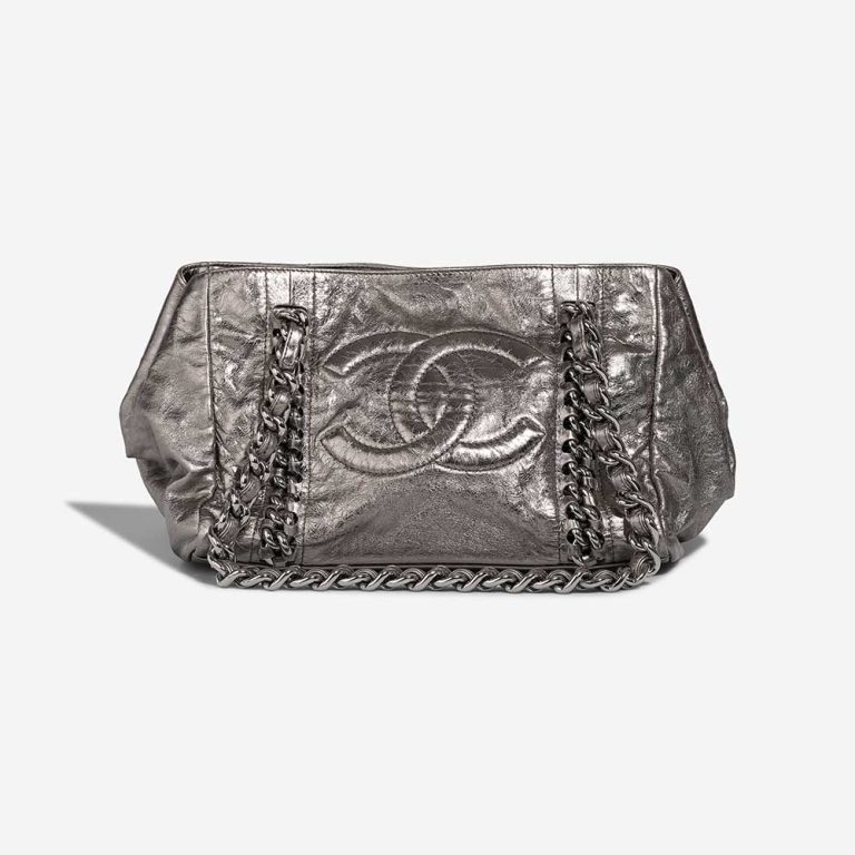 Chanel Shopping Tote Crinkled Calf Silver Metallic Front | Sell your designer bag