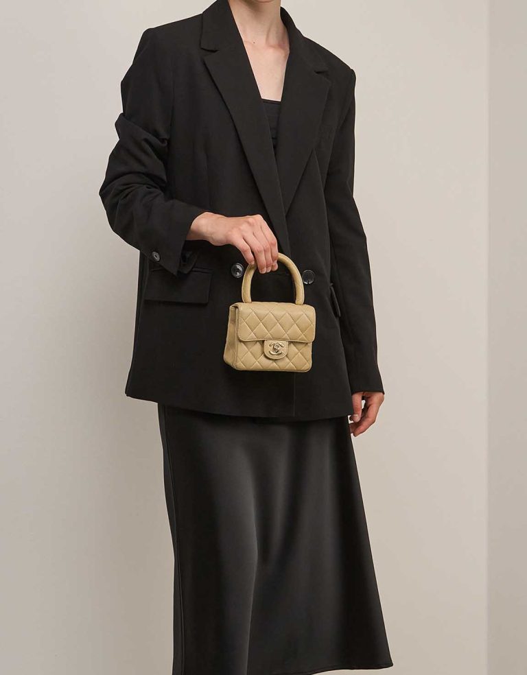 Chanel Timeless Handle Lamb Beige Parent-Child Set on Model | Sell your designer bag