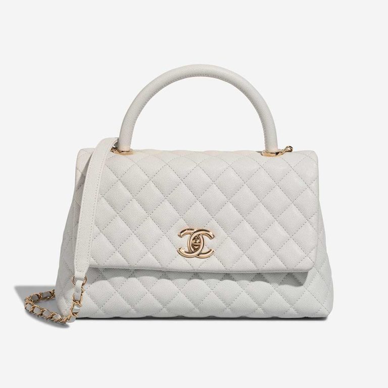 Chanel Timeless Handle Medium Caviar Light Grey Front | Sell your designer bag