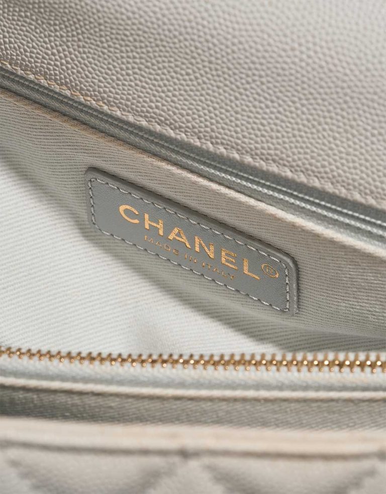 Chanel Timeless Handle Medium Caviar Light Grey Logo | Sell your designer bag