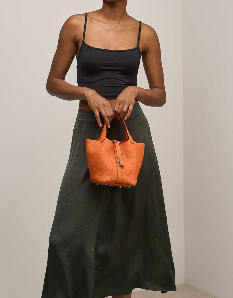 Hermès Picotin 18 Clémence Orange on Model | Sell your designer bag