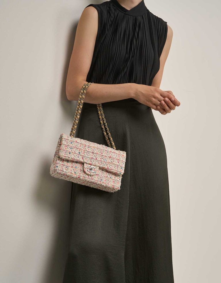 Chanel Timeless Medium Tweed Multicolour on Model | Sell your designer bag
