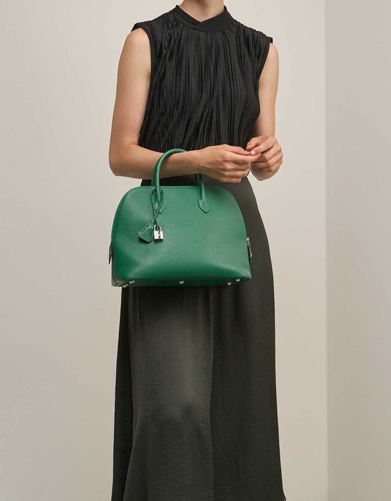 Hermès Bolide 1923 30 Evercolor Vert Jade on Model | Sell your designer bag