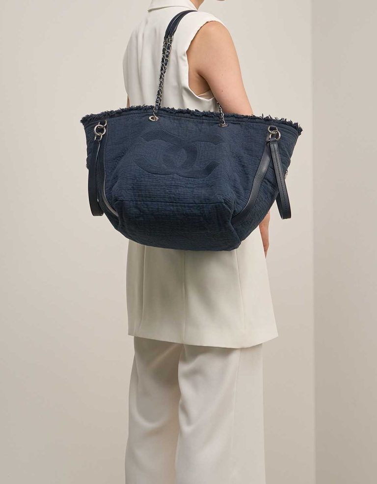 Chanel Deauville Medium Canvas Dark Blue on Model | Sell your designer bag