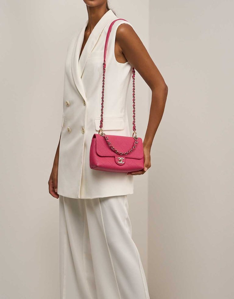 Chanel Timeless City Walk Small Caviar Pink on Model | Sell your designer bag