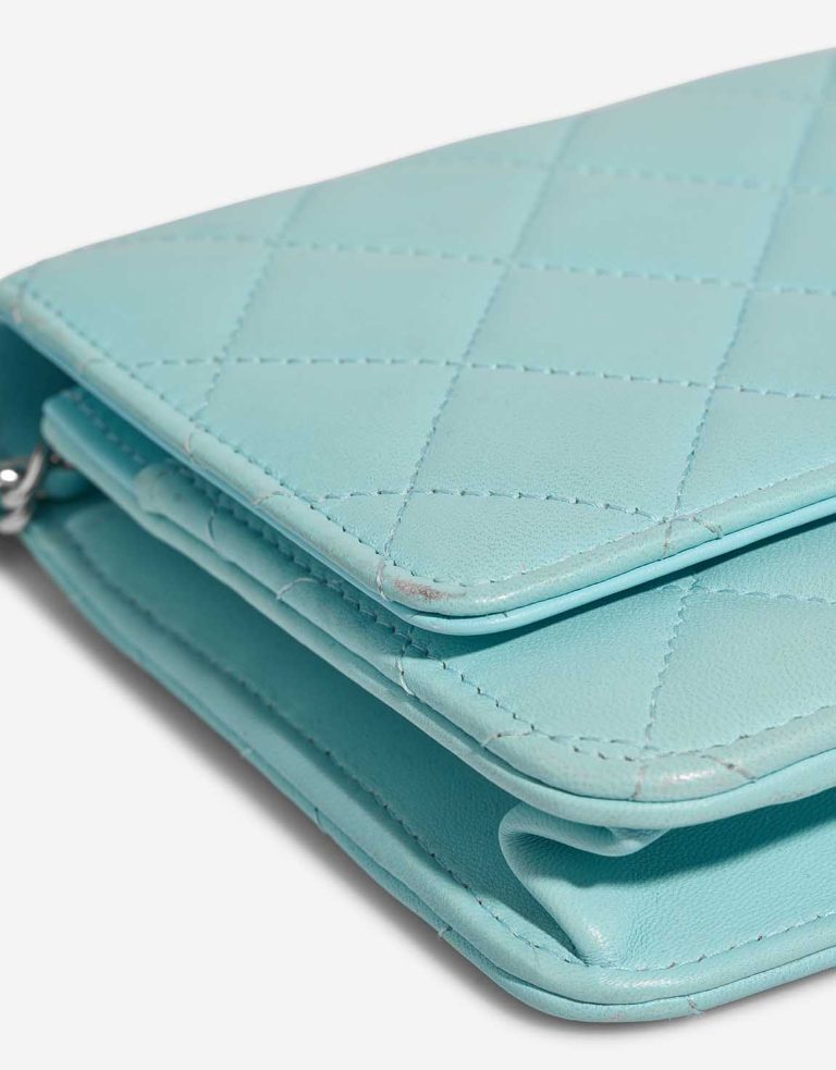 Chanel Timeless Wallet On Chain Lamb Blue Signs of wear | Sell your designer bag