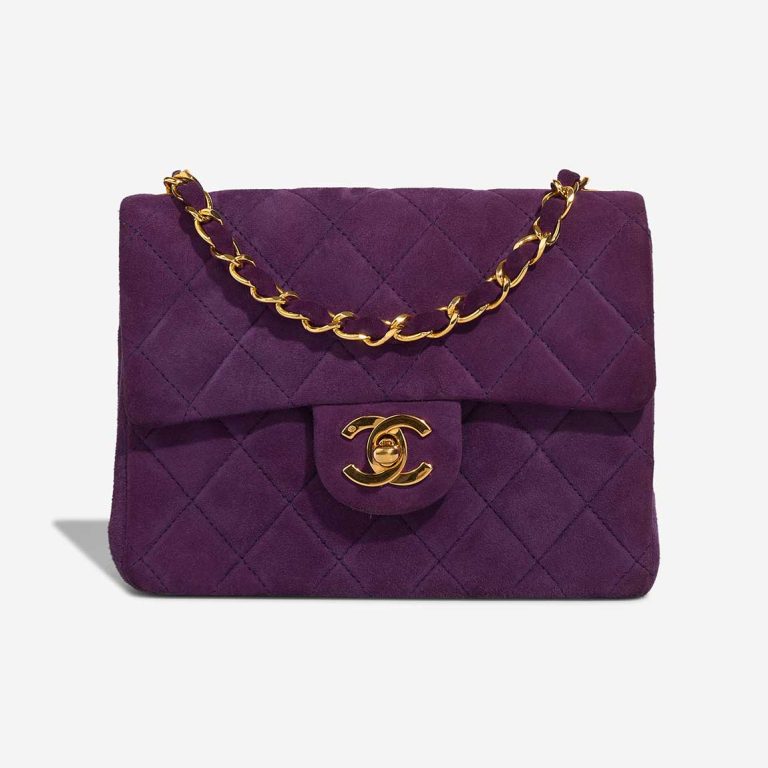 Chanel Timeless Mini Square Suede Violet Front | Sell your designer bag
