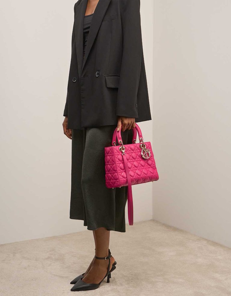 Dior Lady Medium Lamb Pink on Model | Sell your designer bag