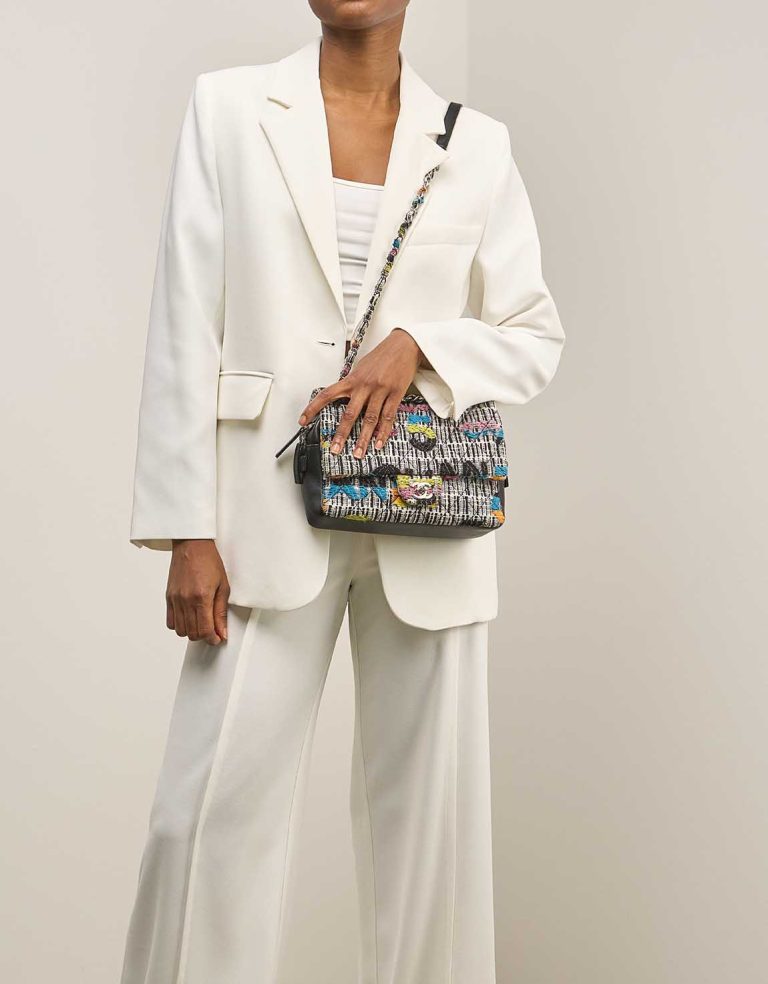 Chanel Timeless Medium Tweed Multicolour on Model | Sell your designer bag