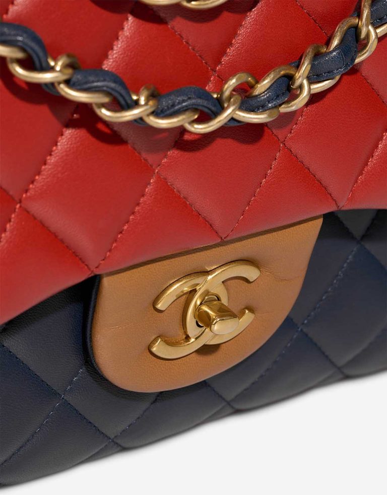 Chanel Timeless Jumbo Lamb Blue / Red / Brown Closing System | Sell your designer bag